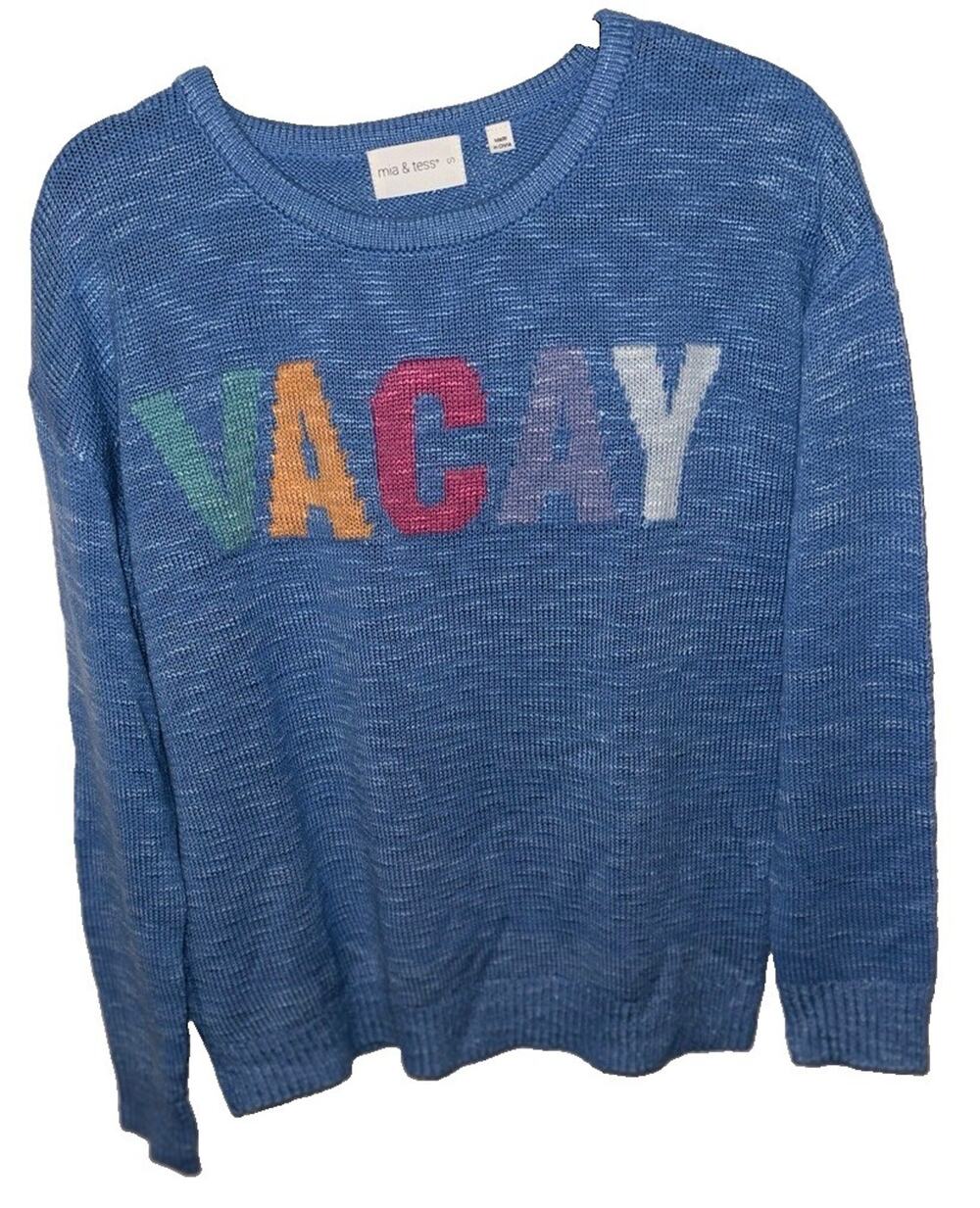 Mia & Tess Light Blue VACAY Sweater Size Small